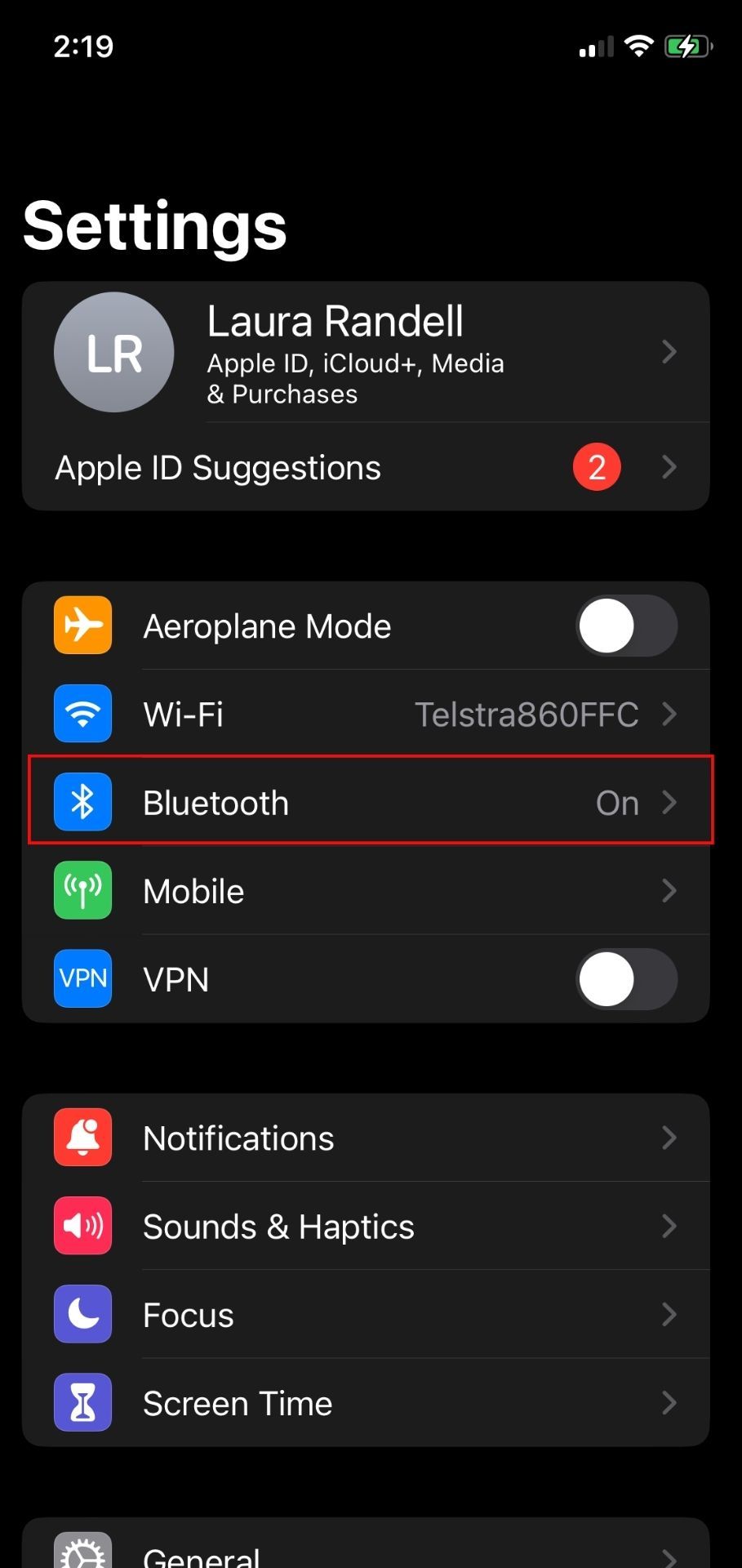 Bluetooth Location in iOS Menu Screen