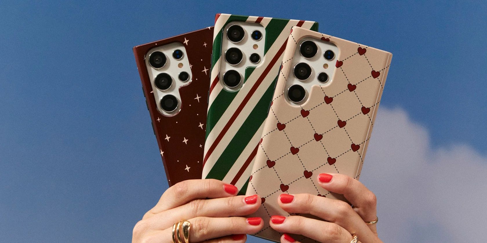 burga smartphone cases in woman's hand with red fingernails