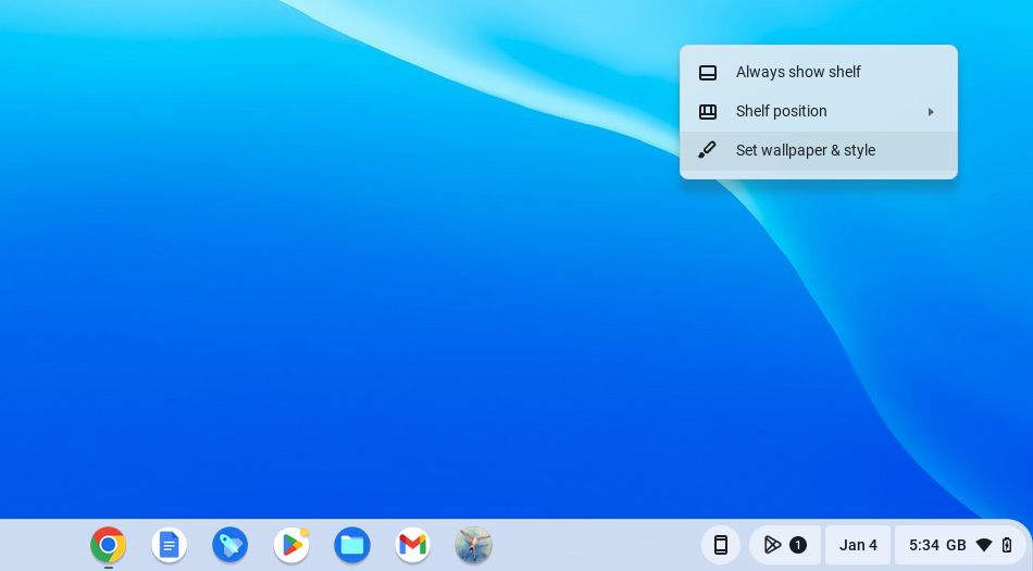 ChromeOS right click menu on desktop