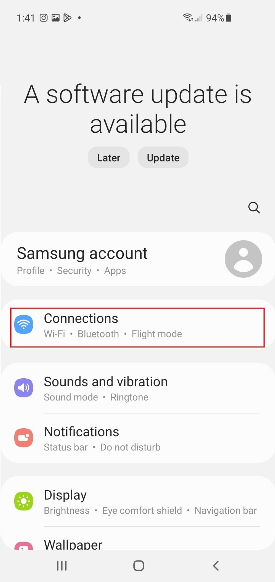 Connections Section in Android Settings