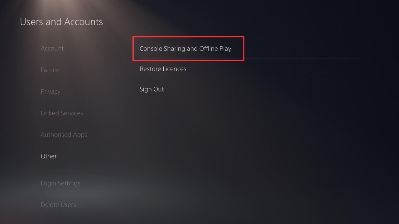 Console Sharing and Offline Play PS5 Settings