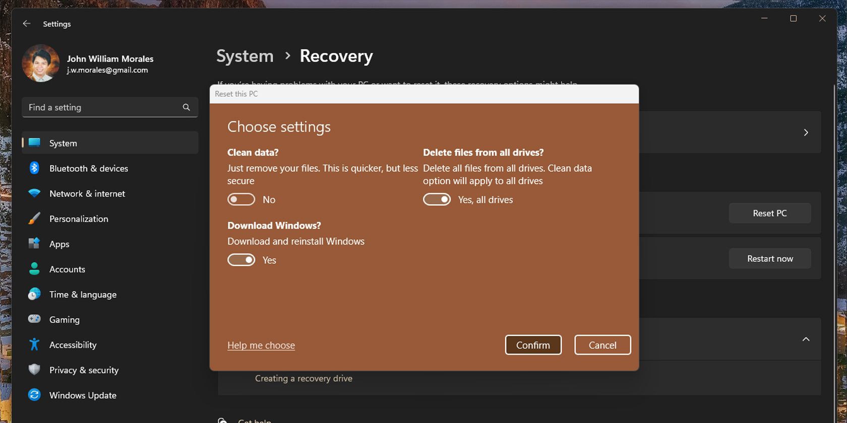 Delete files from all drives option in Reset This PC