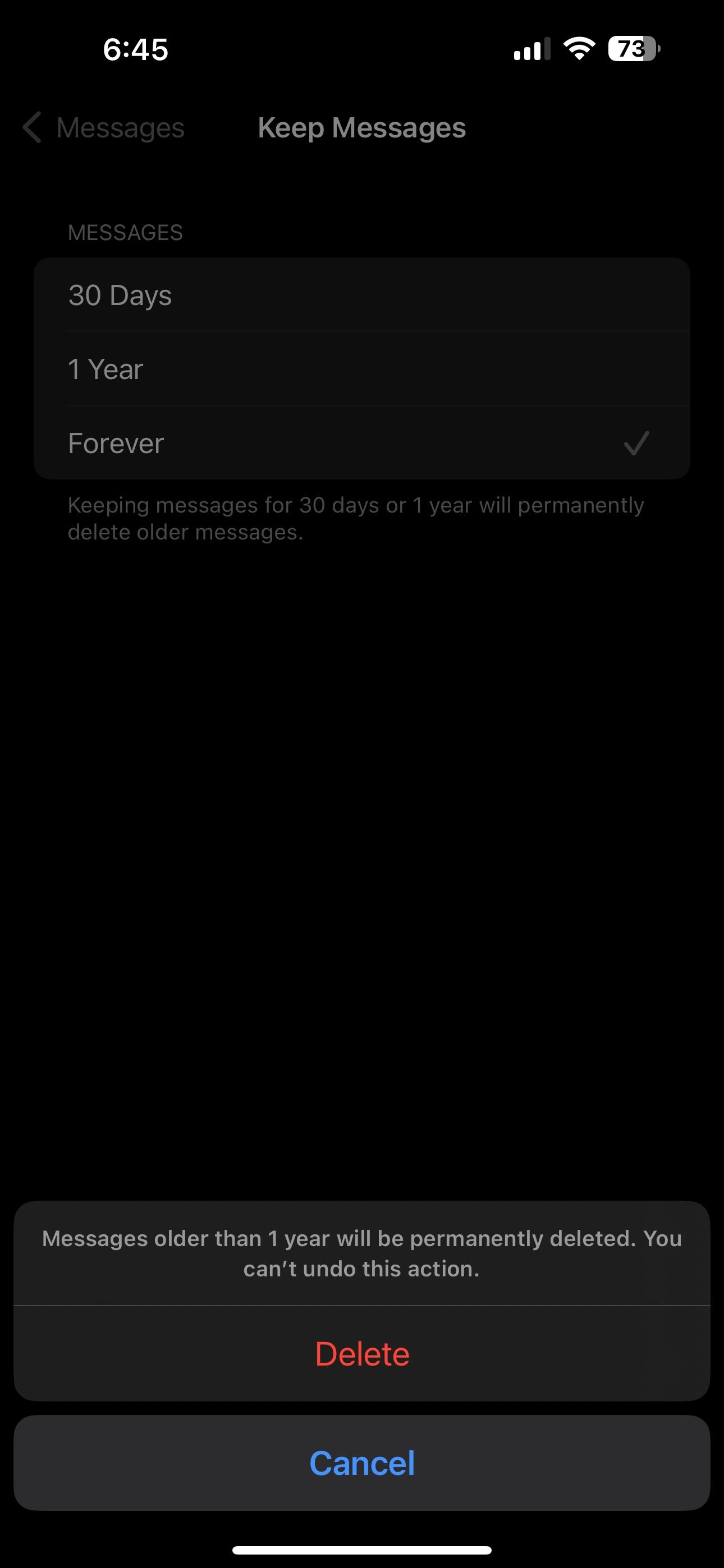 Delete Old Messages Option in Settings