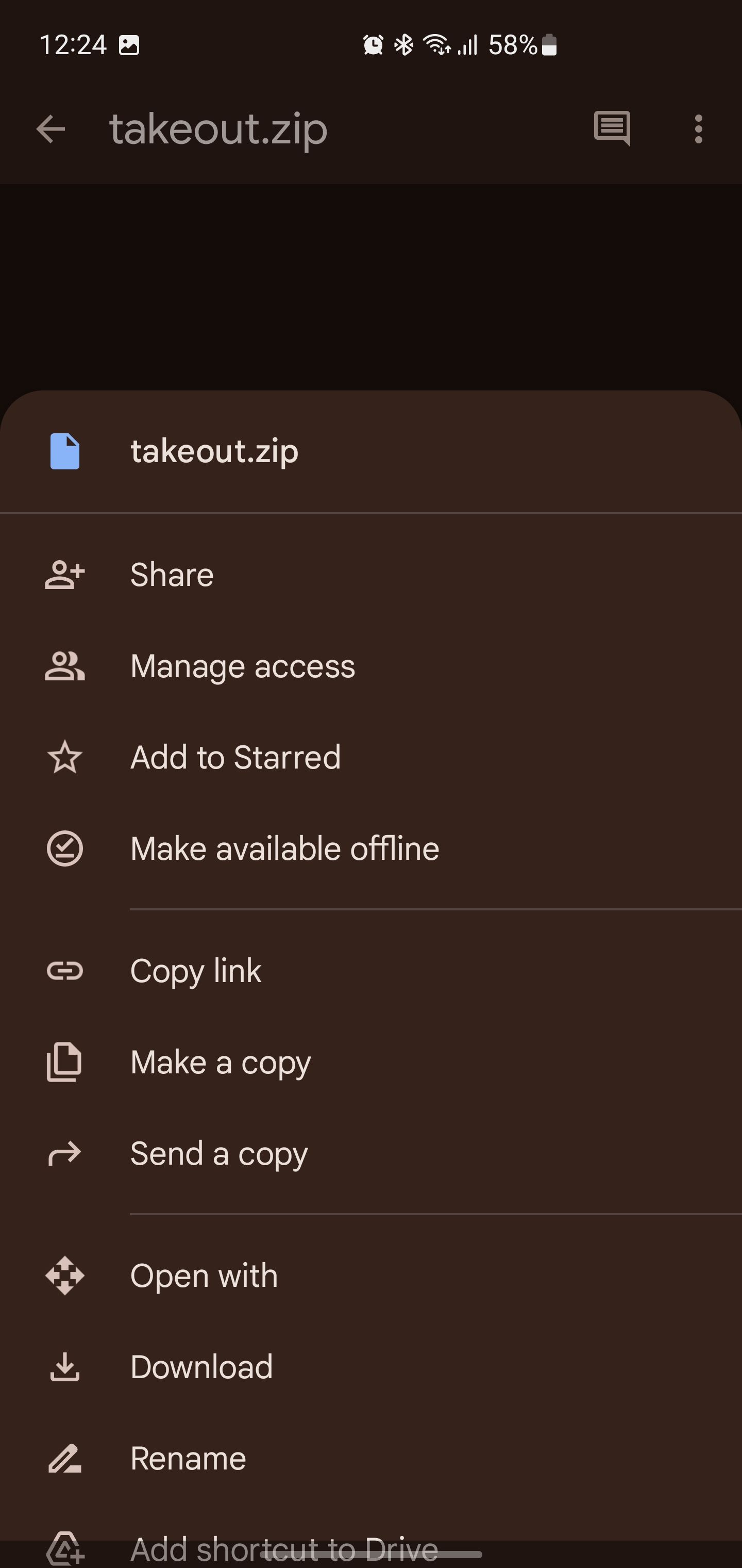 Screenshot of Download option for takeout.zip