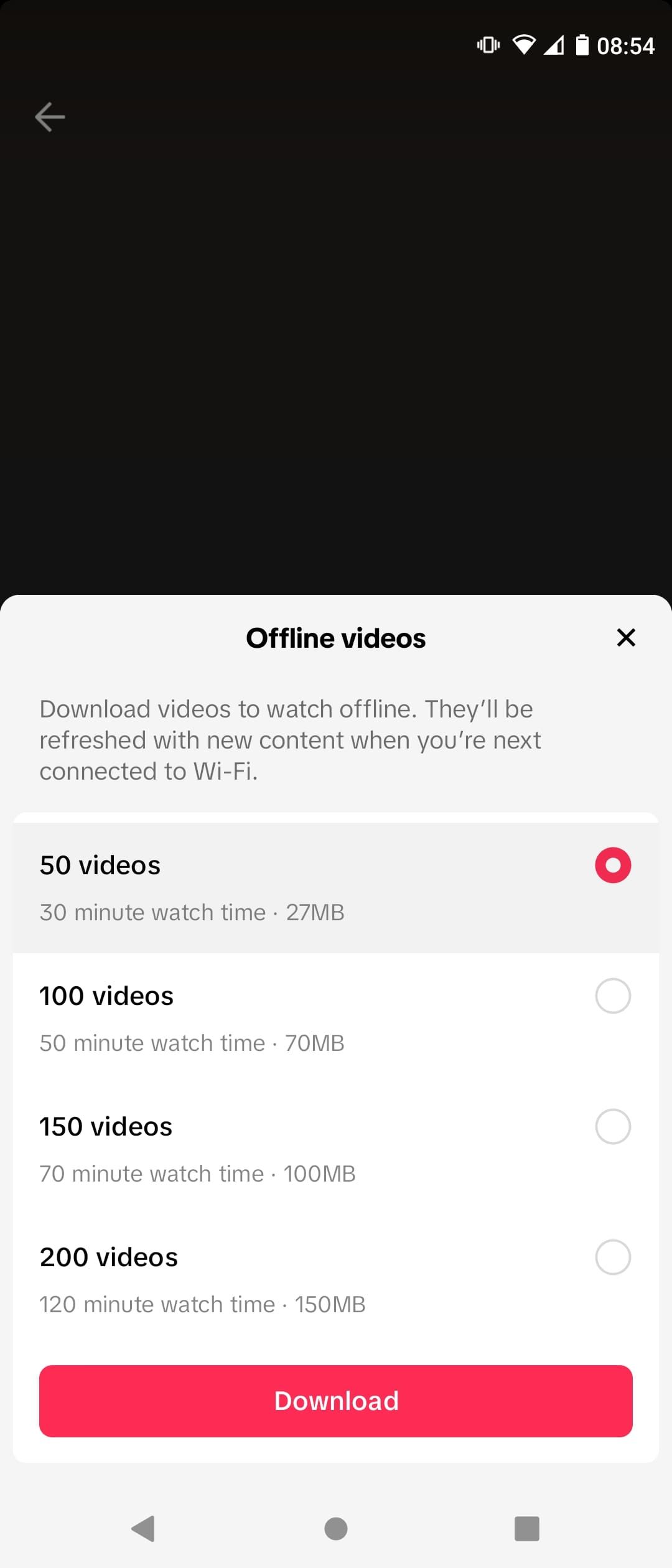 Download options for offline TikTok videos