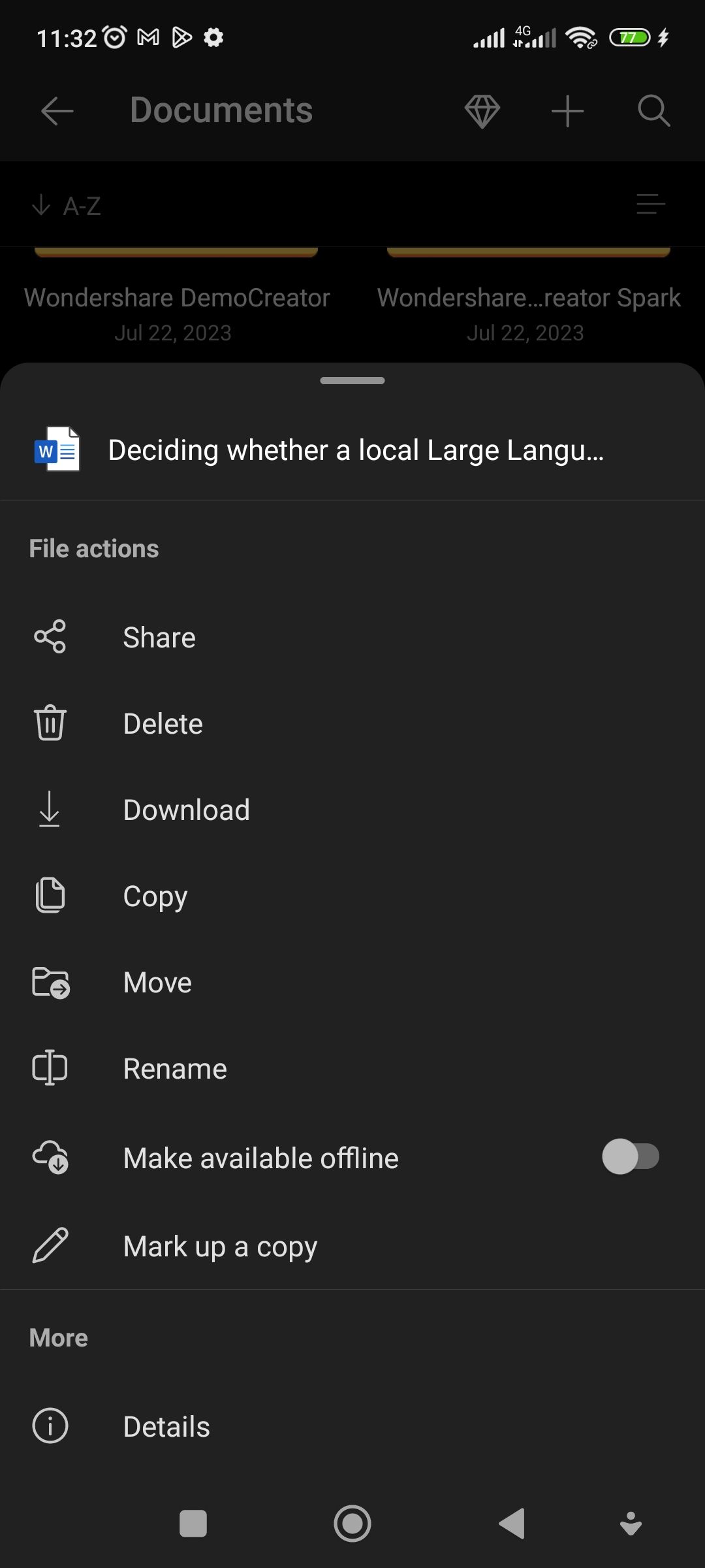 دانلود فایل در OneDrive Mobile App