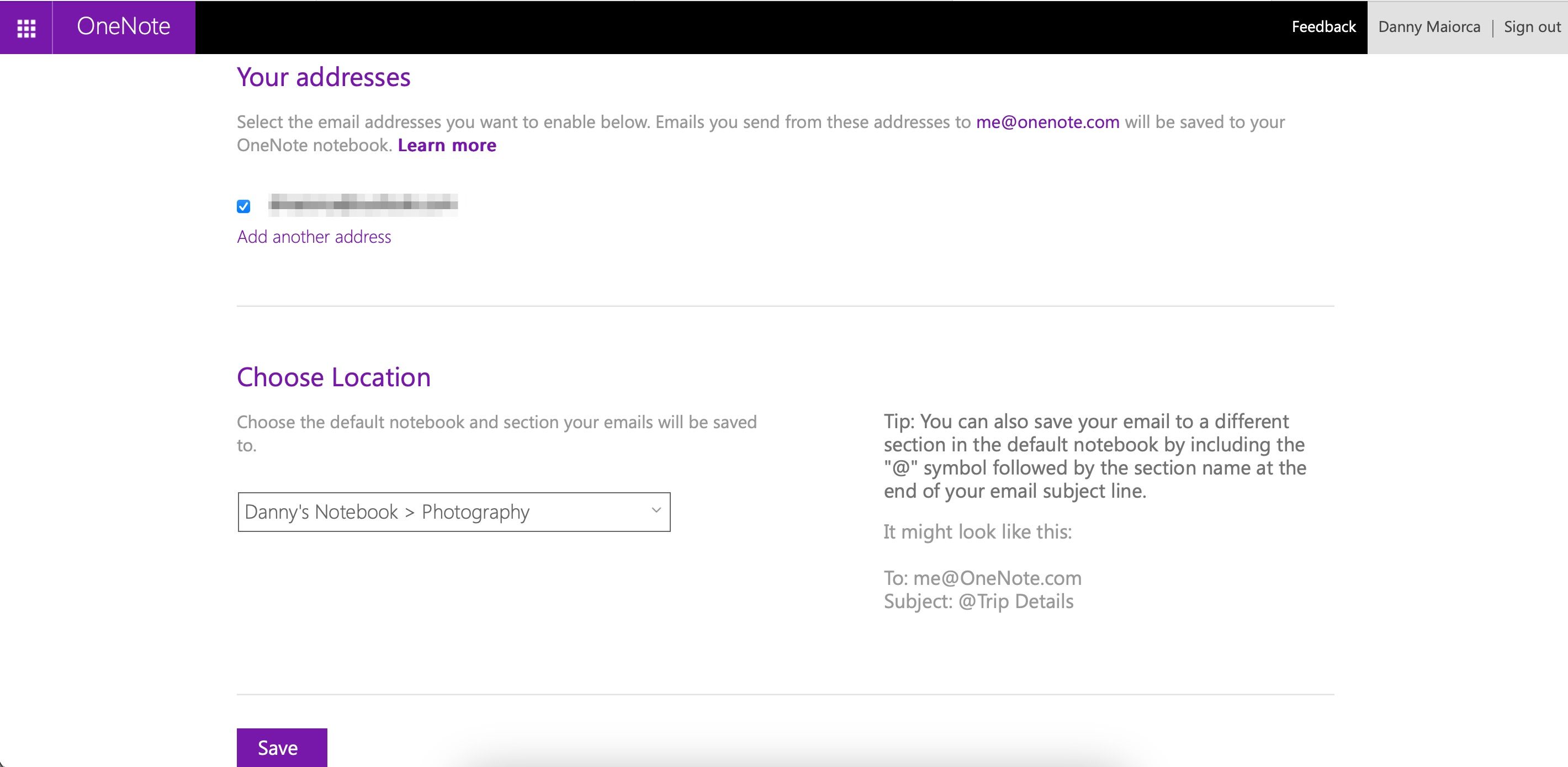 Email and Location Settings for OneNote to Save Automatically