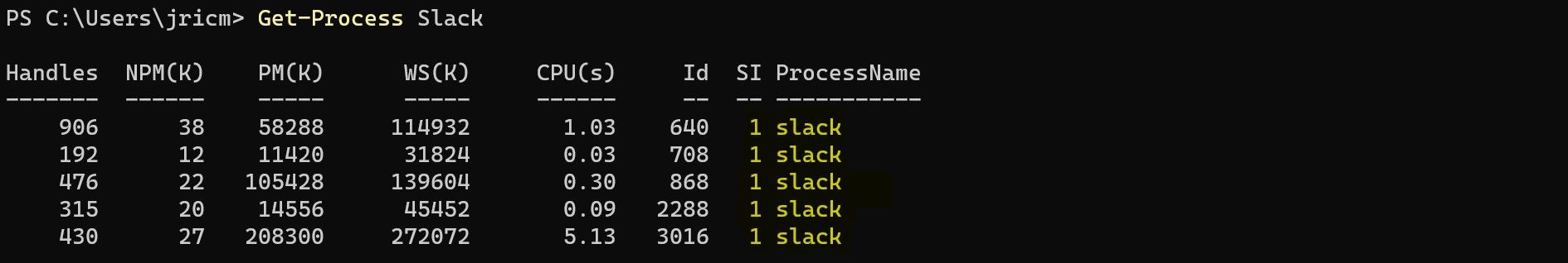 استفاده از Get-Process با پارامتر