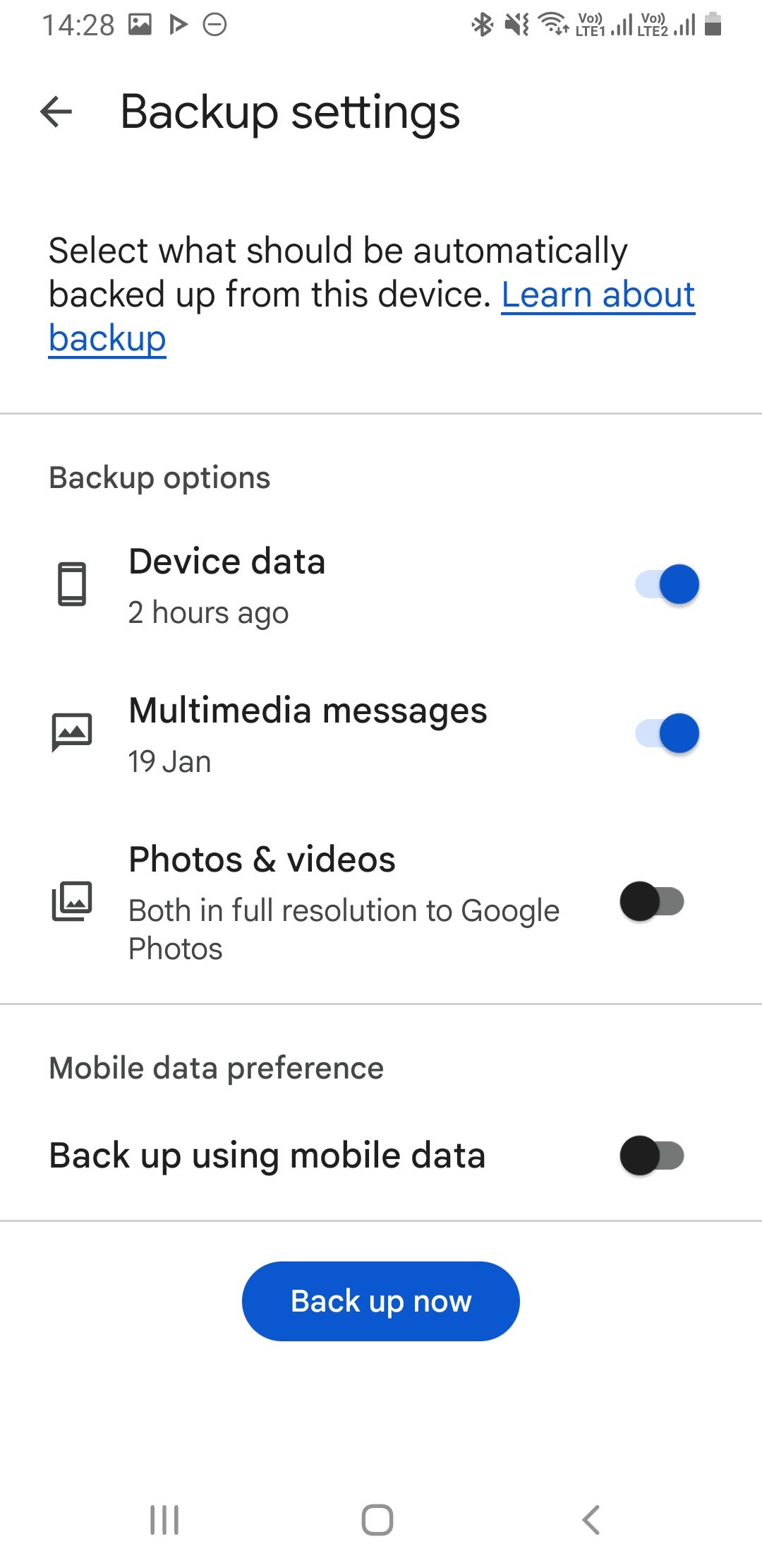 Google One backup options