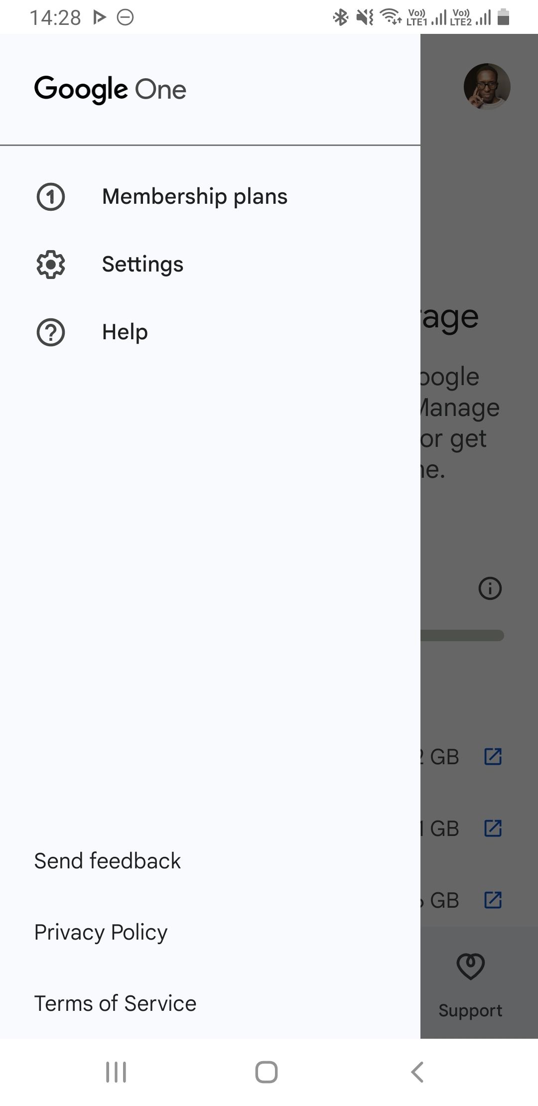 Google One app menu