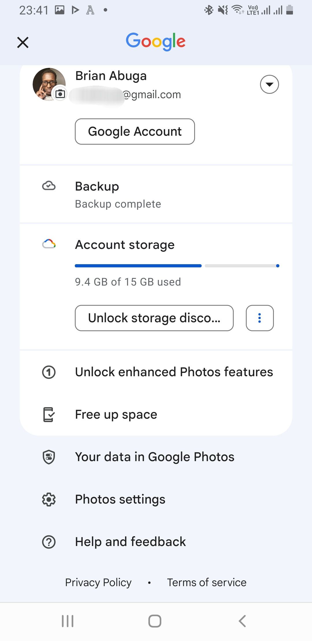 Google Photos menu on Android