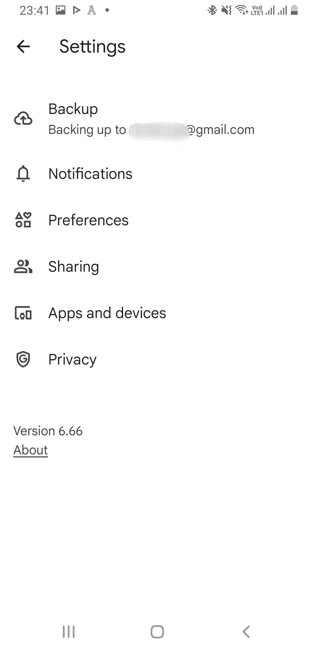 Google Photos settings menu on Android