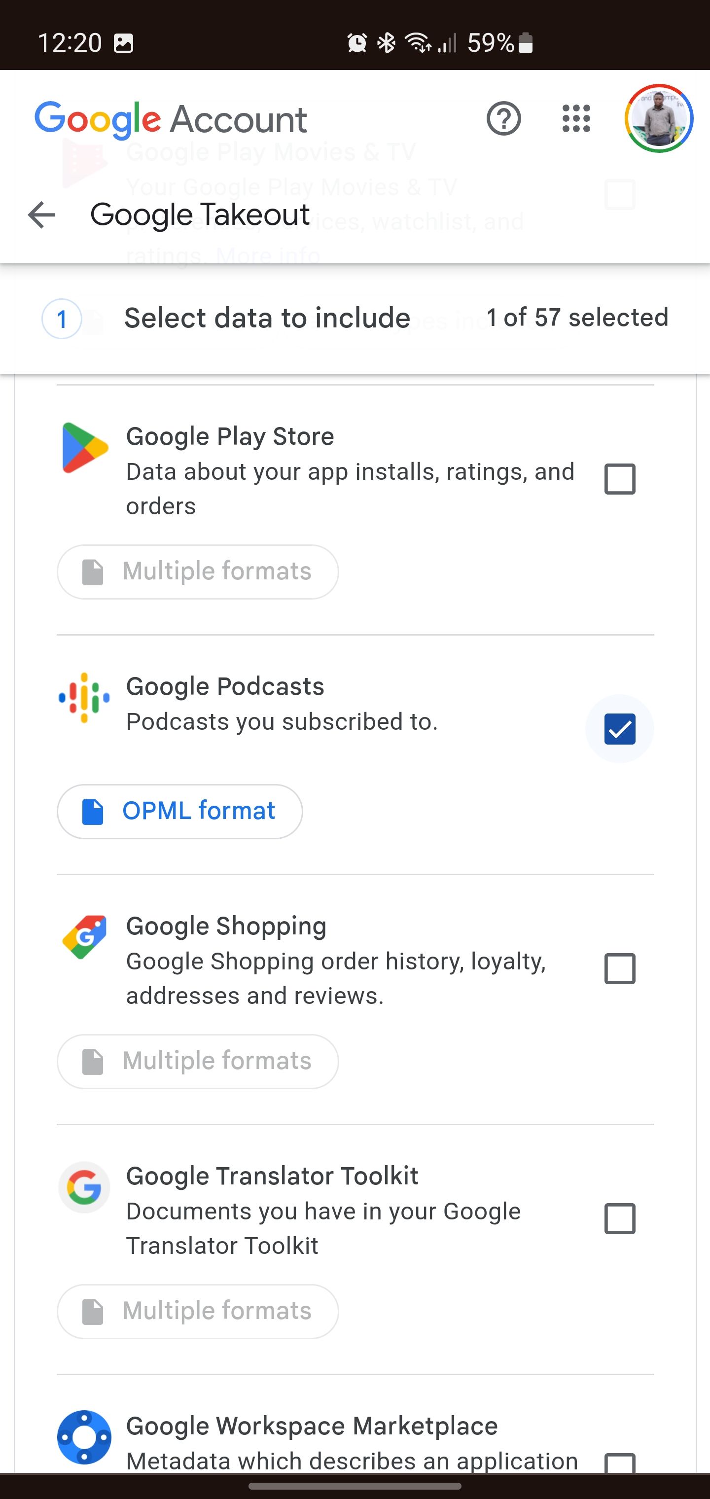 Google Podcasts in Google Takeout