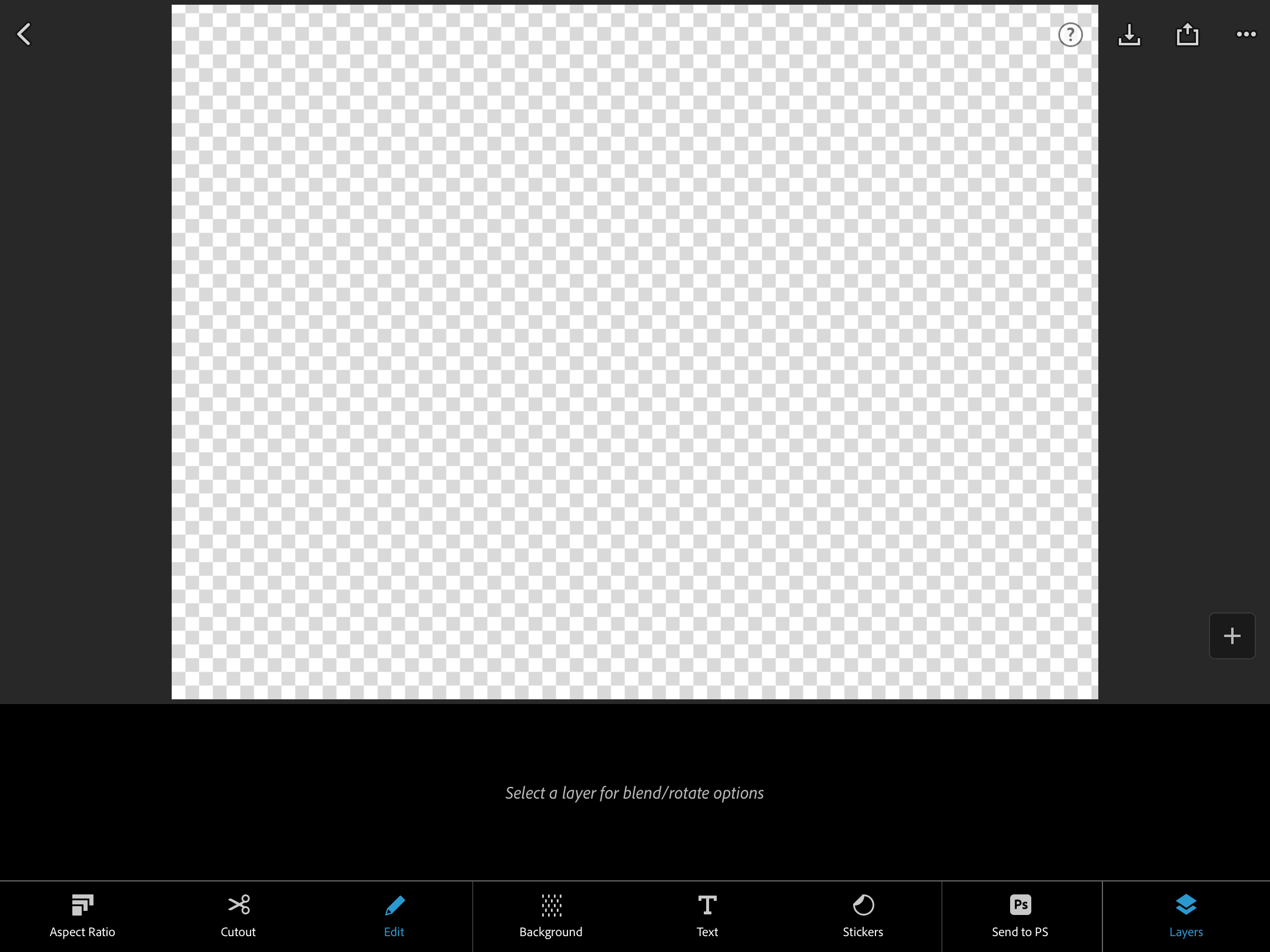 گزینه ای برای انتخاب دکمه + در PS Express و افزودن تصاویر به طرح خود