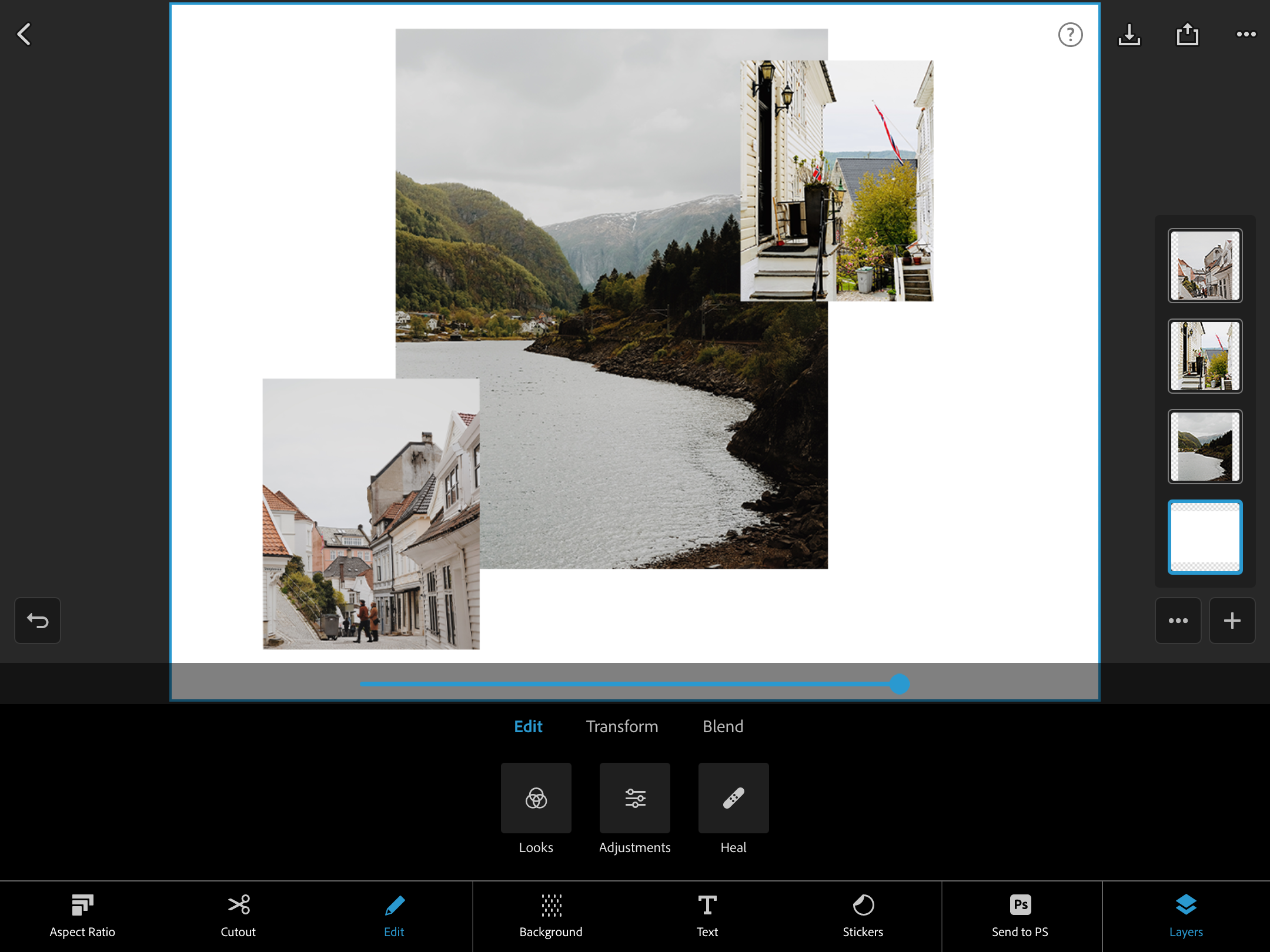عکسی که تصاویری را نشان می دهد که به تصاویر دیگر در Photoshop Express اضافه شده اند