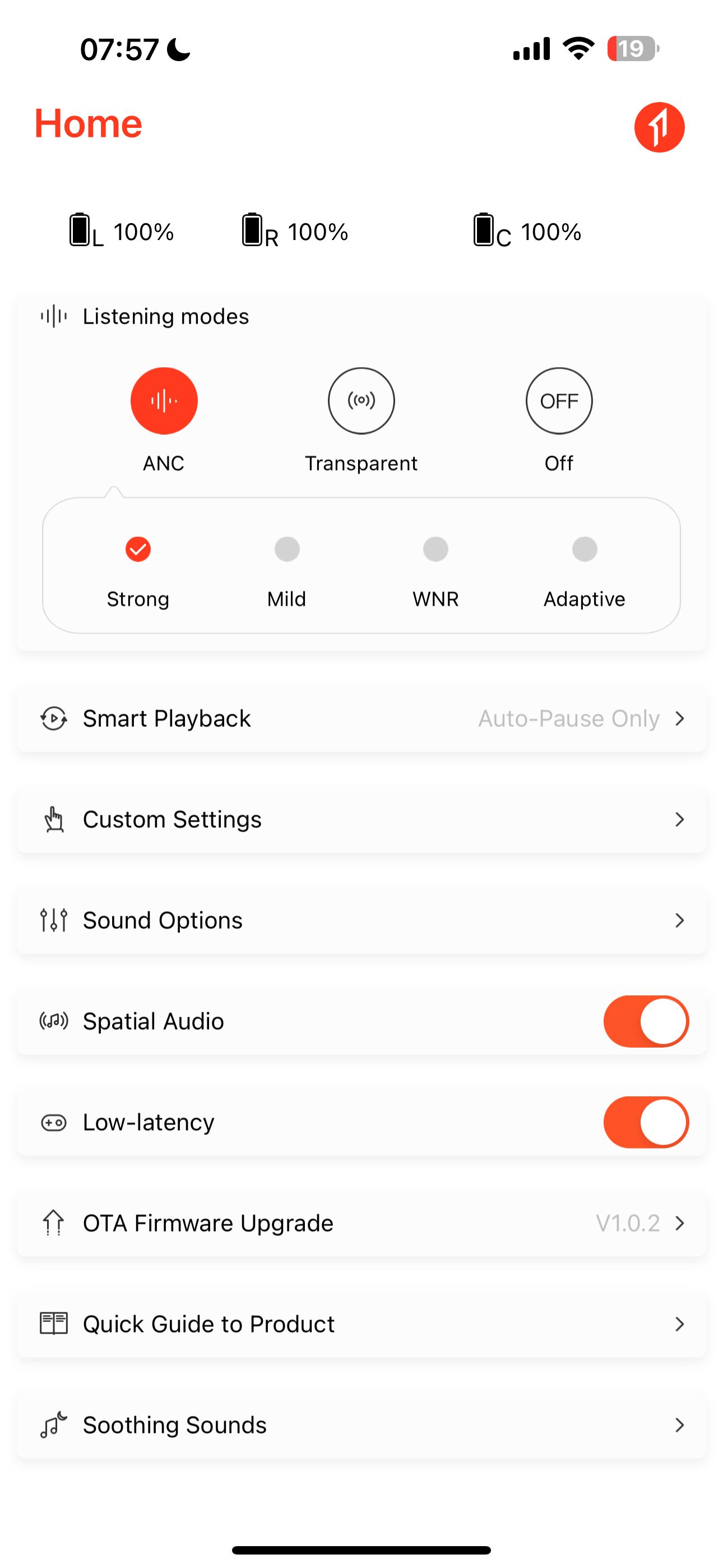 1More PistonBuds Pro Q30 Spatial settings on
