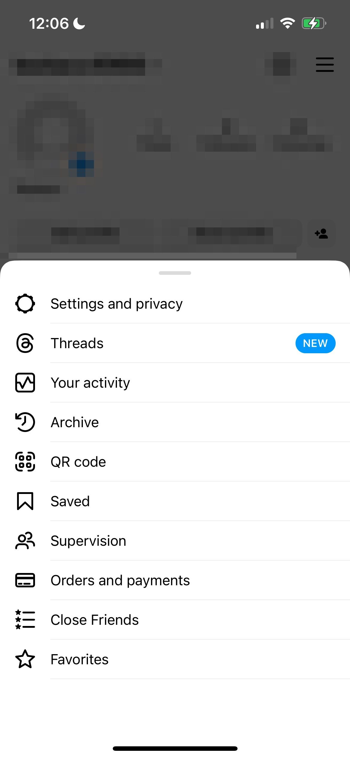 The Settings and Privacy Tab appearing after opening the three lines icon on Instagram
