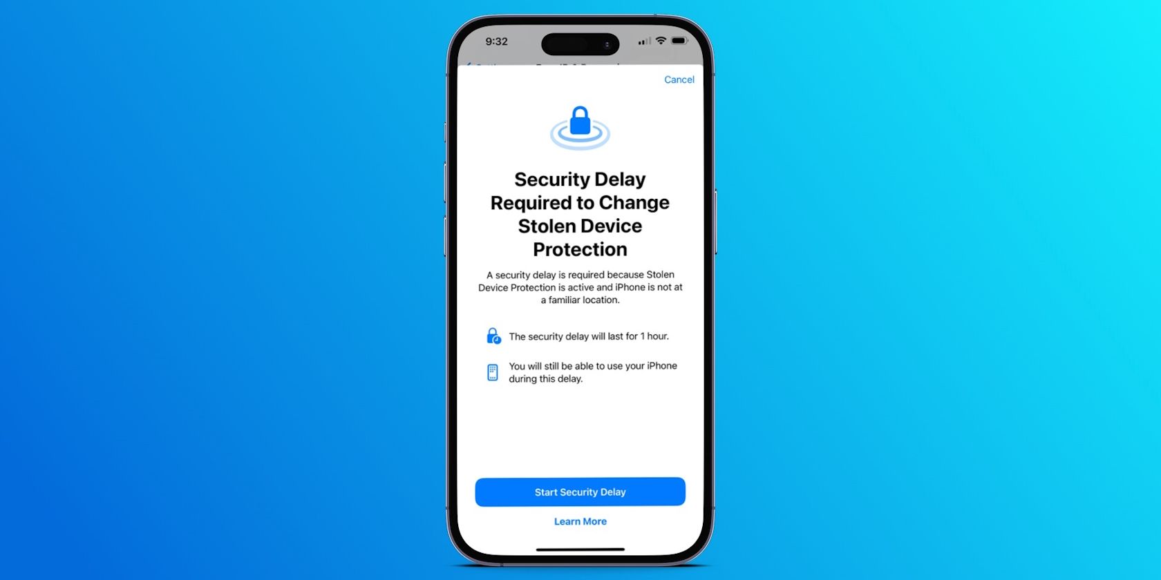 iPhone 14 Pro prompting to start a security delay to change Stolen Device Protection