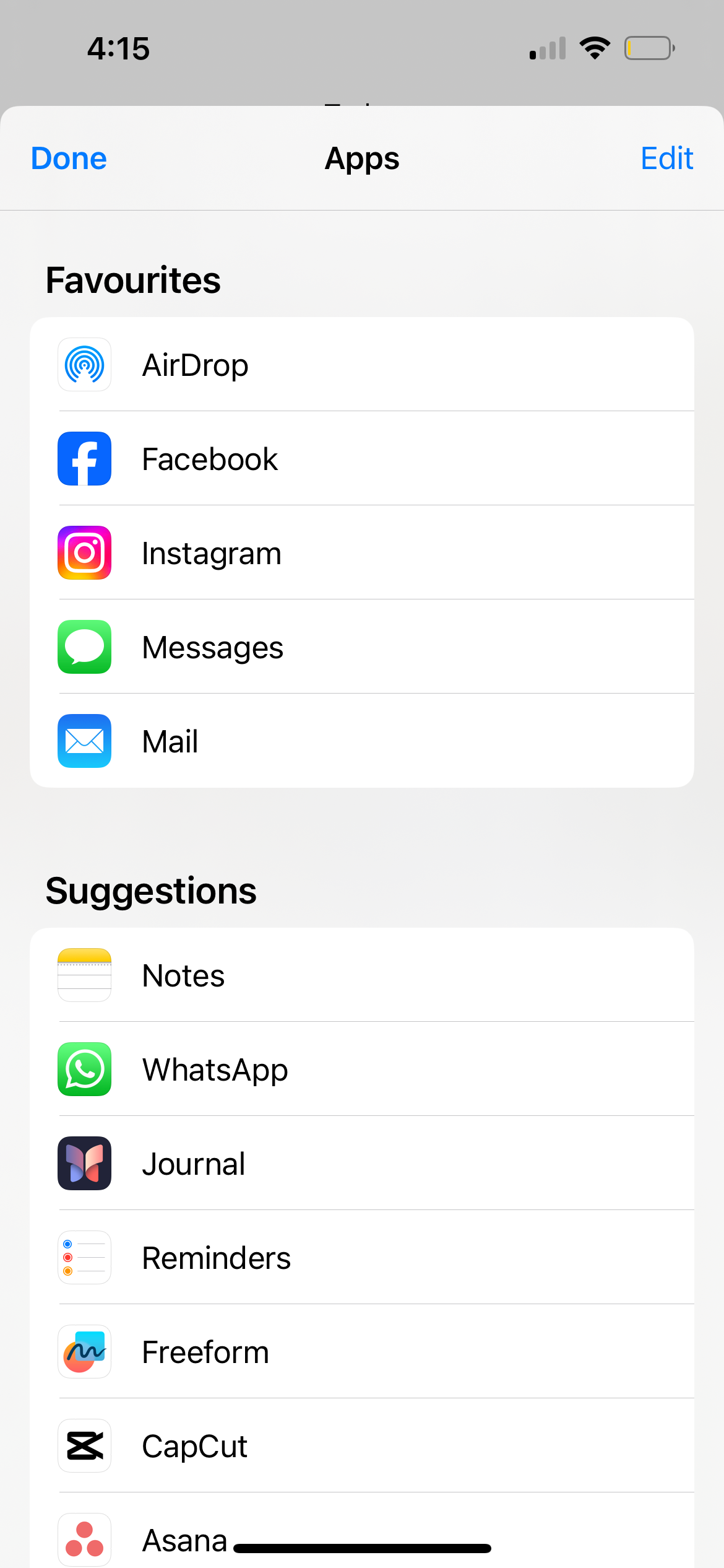 list of apps in iphone share menu