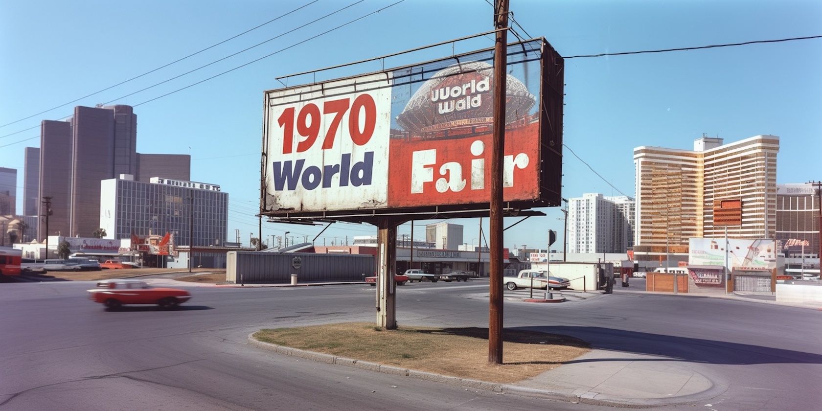 Midjourney image of a billboard painted with 1970 world fair