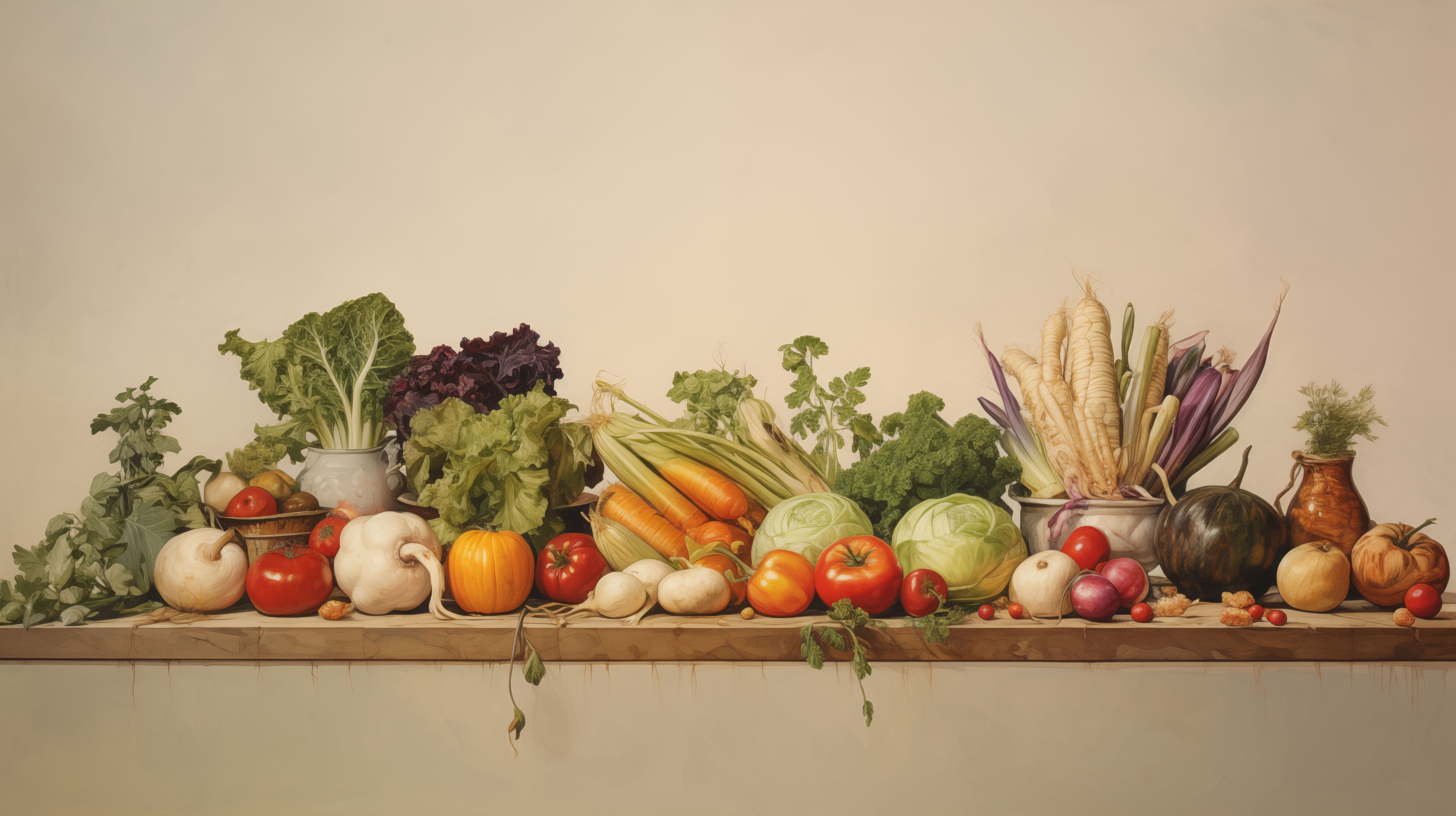 تصویر میان سفر از سبزیجات روی میز