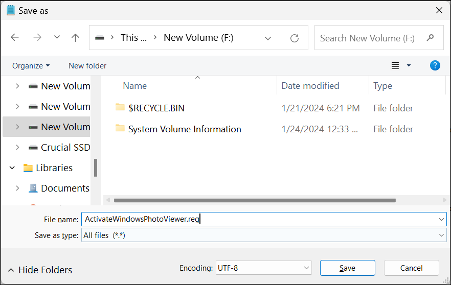 Notepad App Showing a Save As Dialog in Windows 11