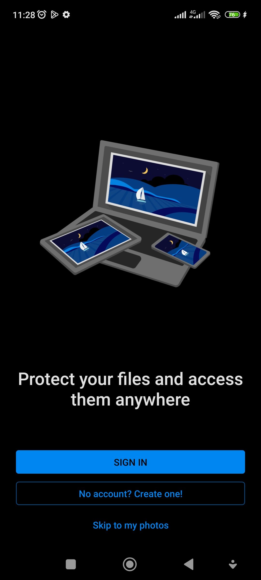 صفحه ورود به سیستم OneDrive Mobile