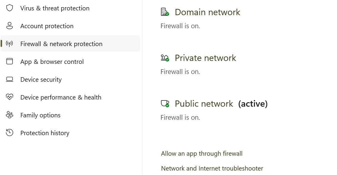 Opening the firewall settings from the Windows Security app.