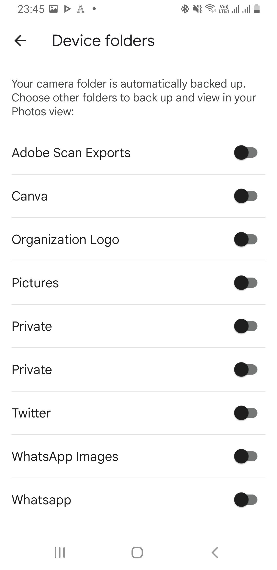 Selecting device folders on Google Photos app