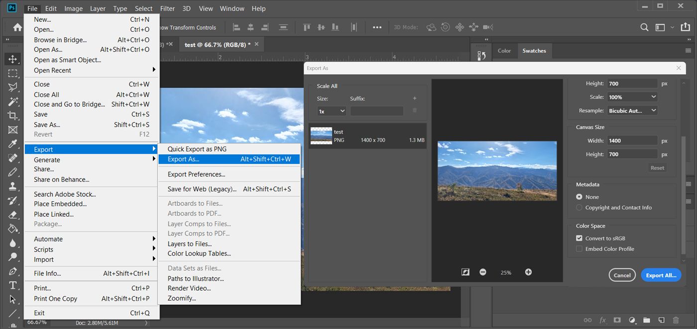 How to export photos with no metadata in Photoshop