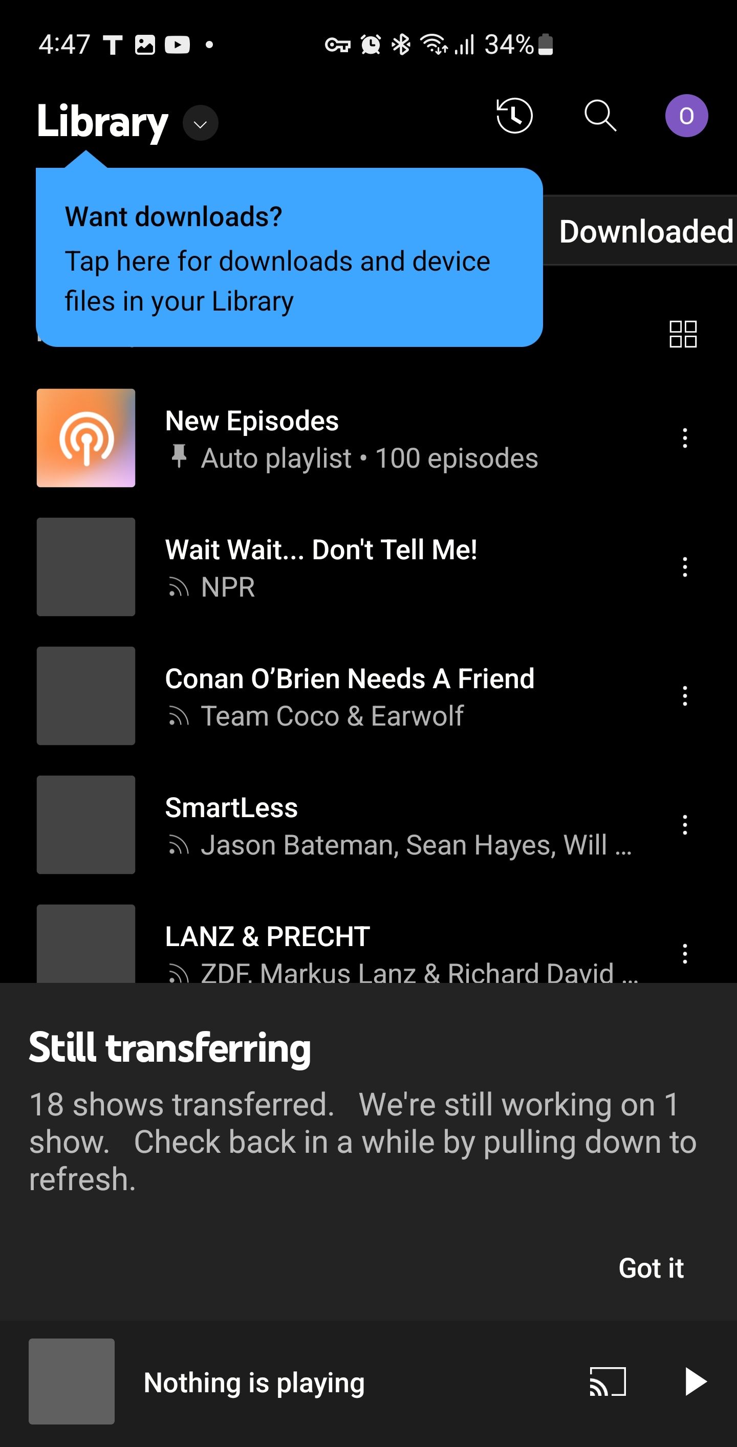 Podcasts subscriptions transferred to YouTube Music