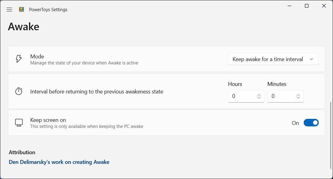 PowerToys Settings Showing the Keep Screen On Option