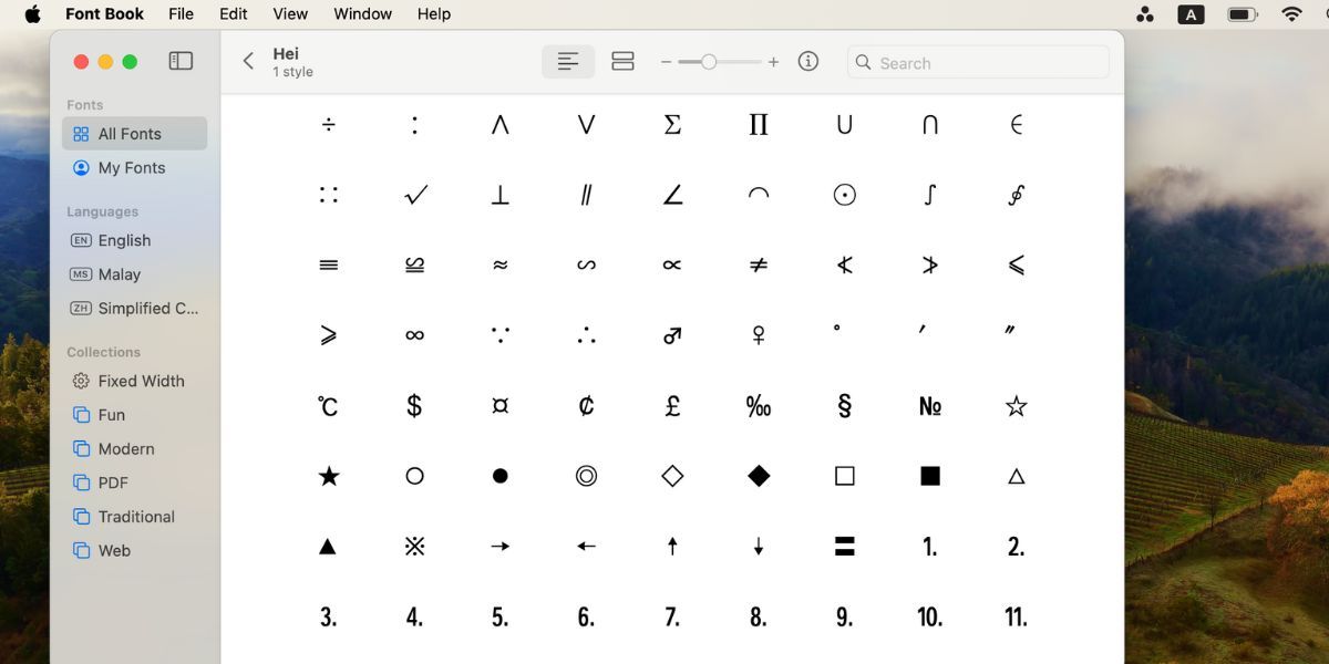 preview character in mac font book