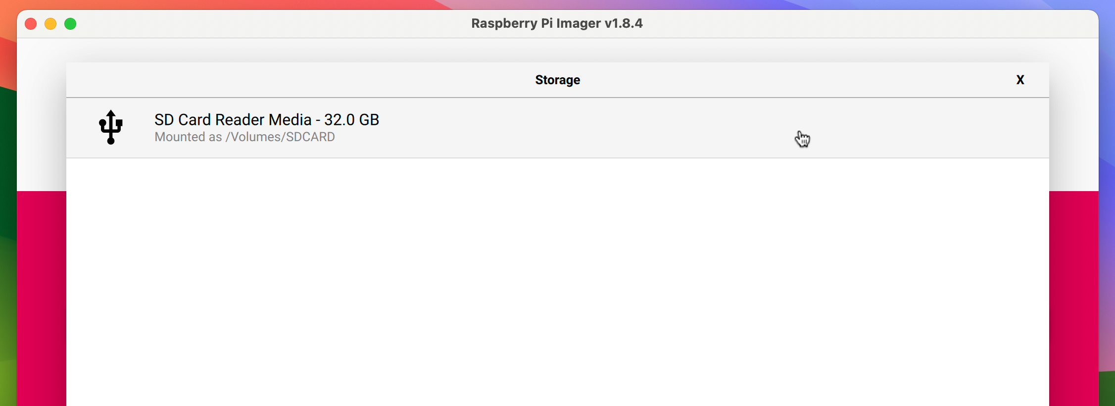 Raspberry Pi Imager Storage را انتخاب کنید