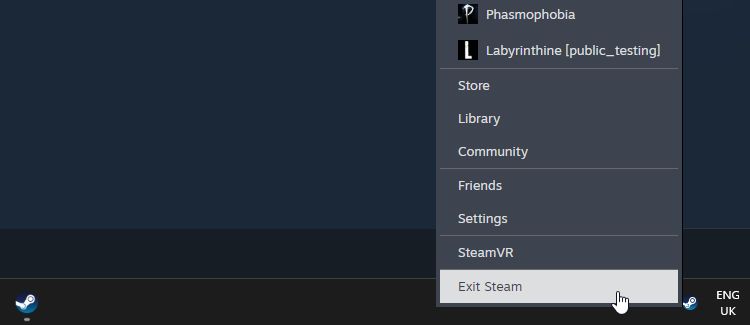 Restarting Steam through the taskbar