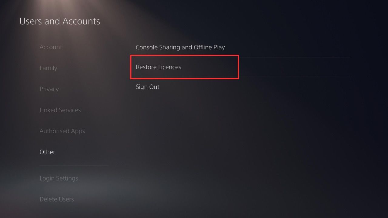 Restore Licenses PS5 Settings