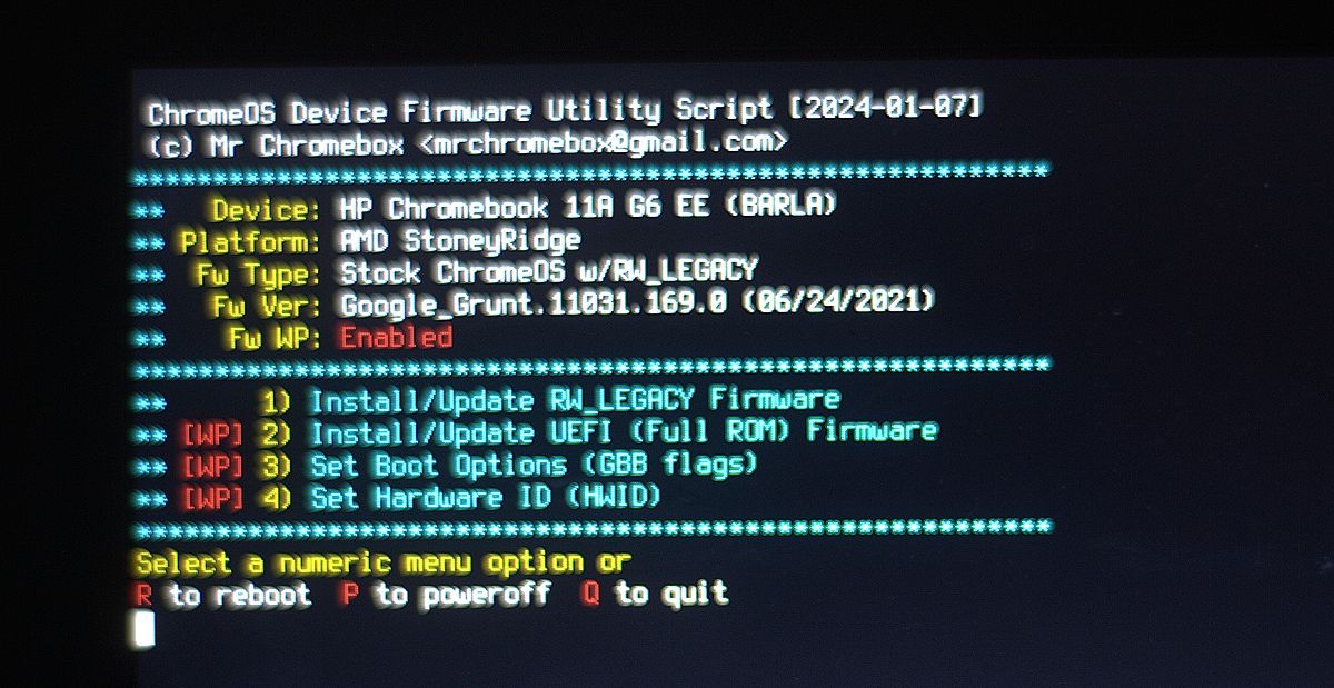 running the chromeos device firmware utility script before installing windows on chromebook
