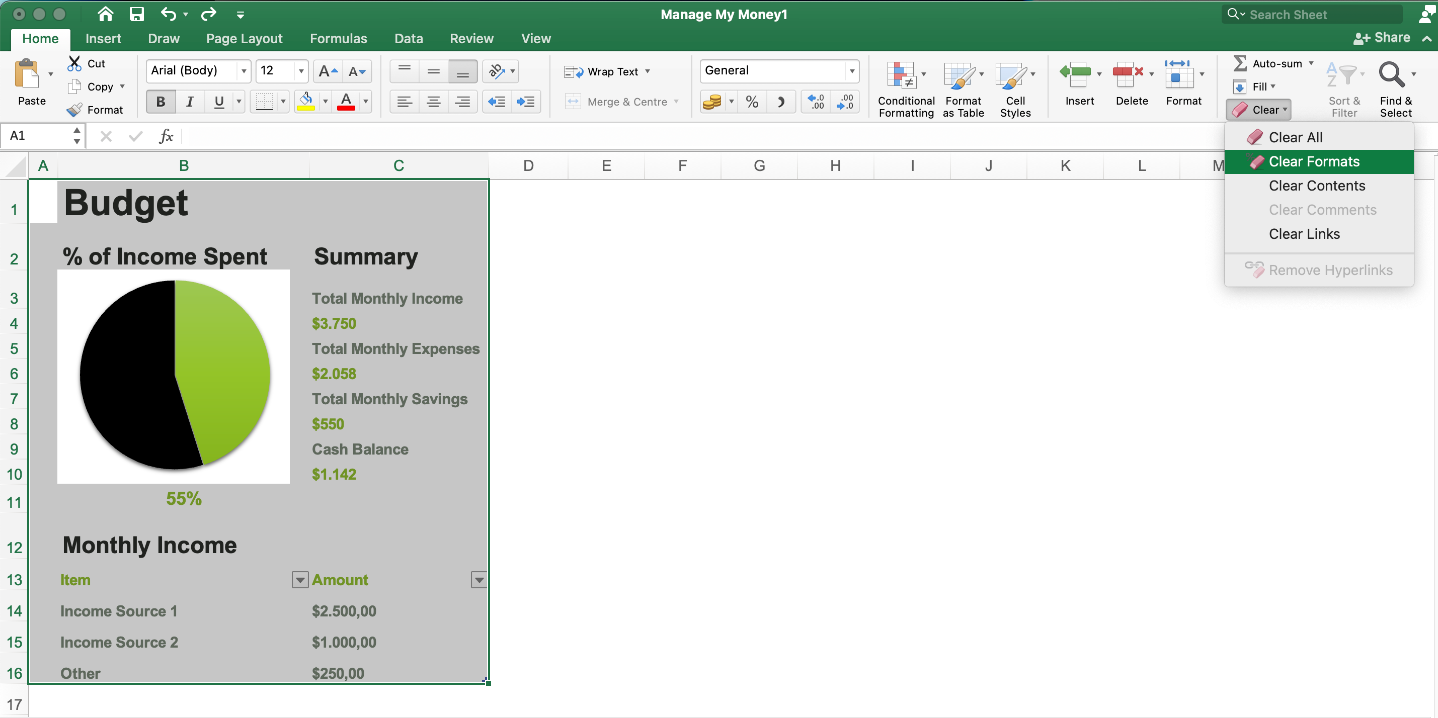 Clear your formatting in Microsoft Excel on a desktop device