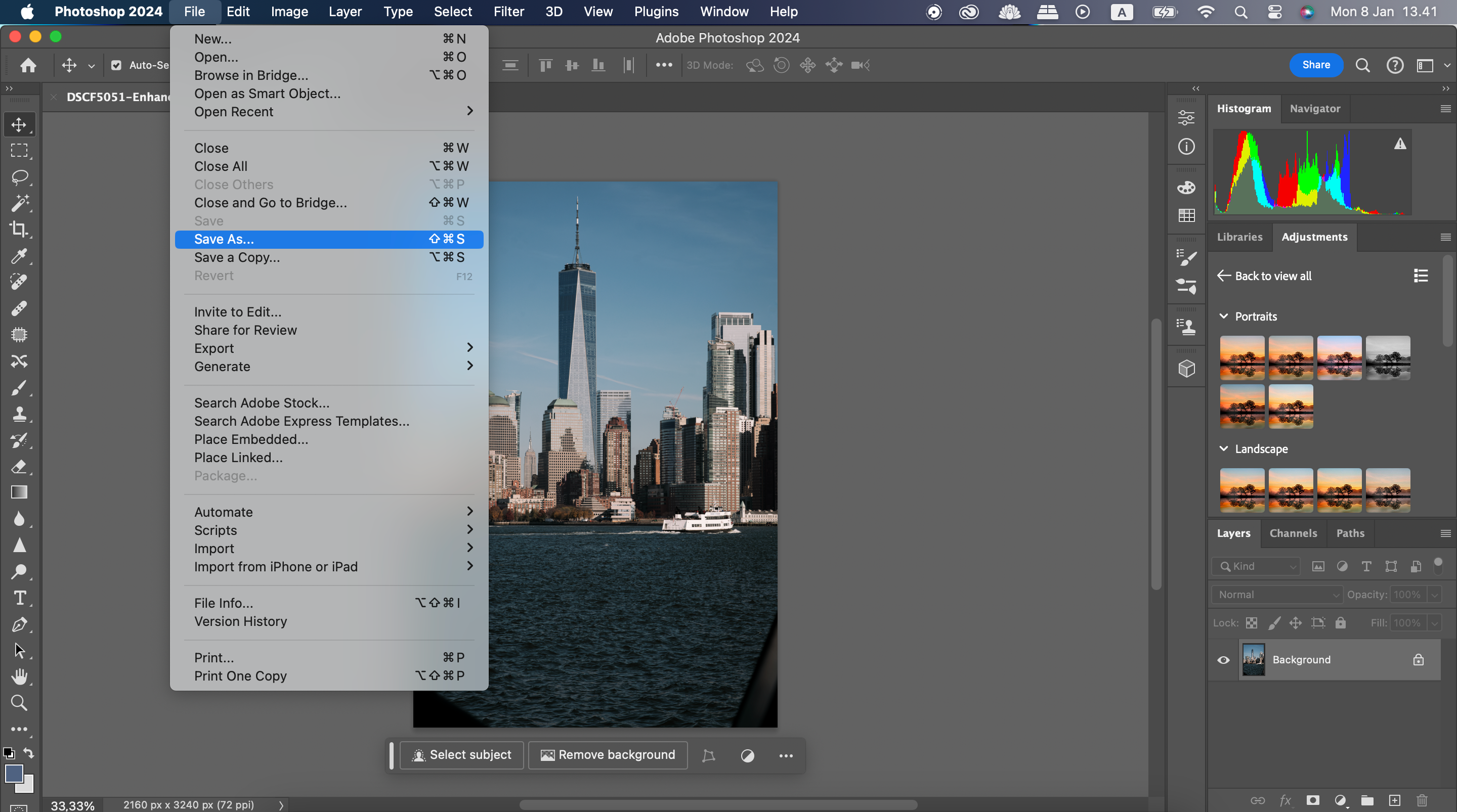 Choose Save As when exporting your file in Adobe Photoshop