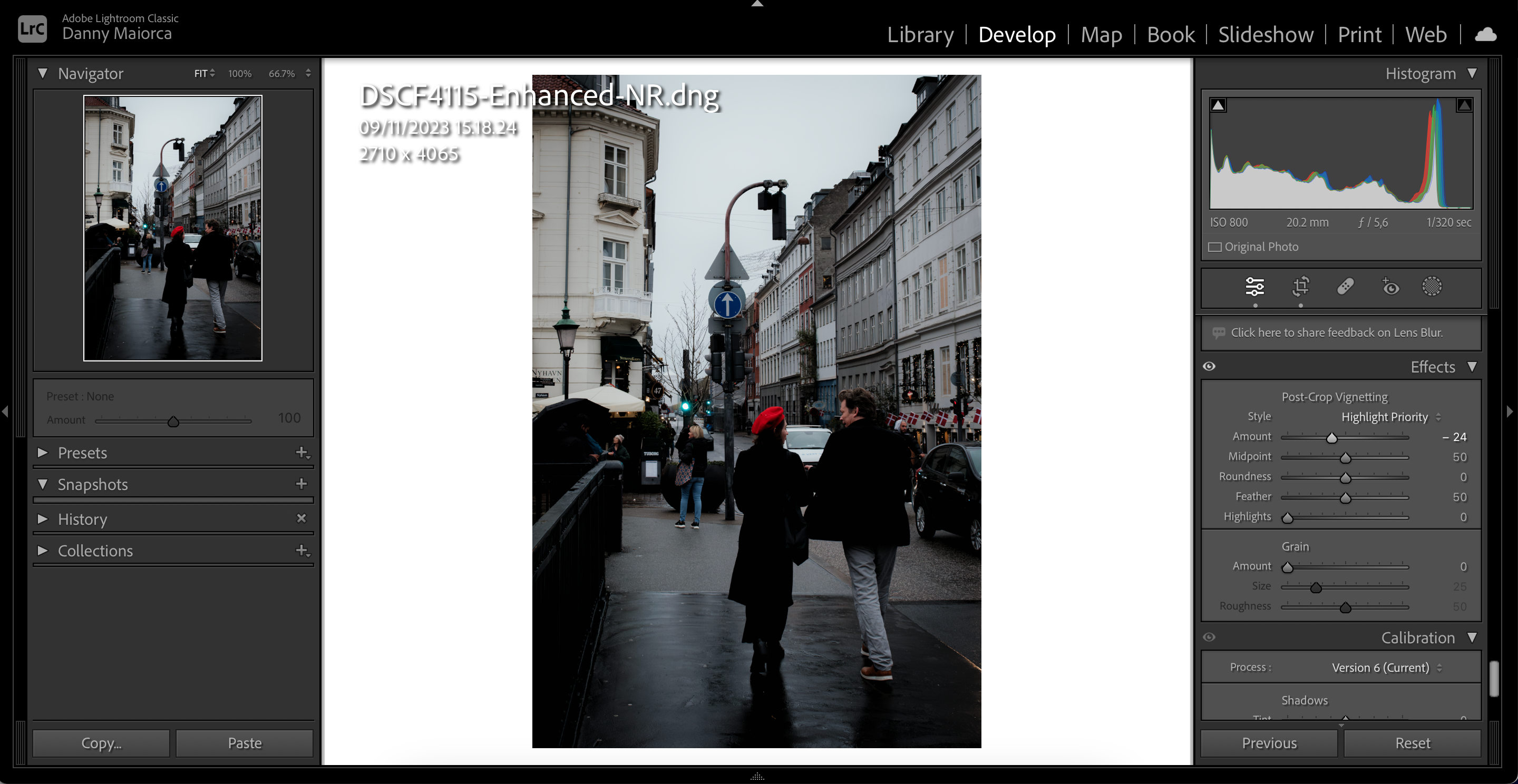 اسلایدر Post-Crop Vignetting را در لایت روم به سمت چپ حرکت دهید