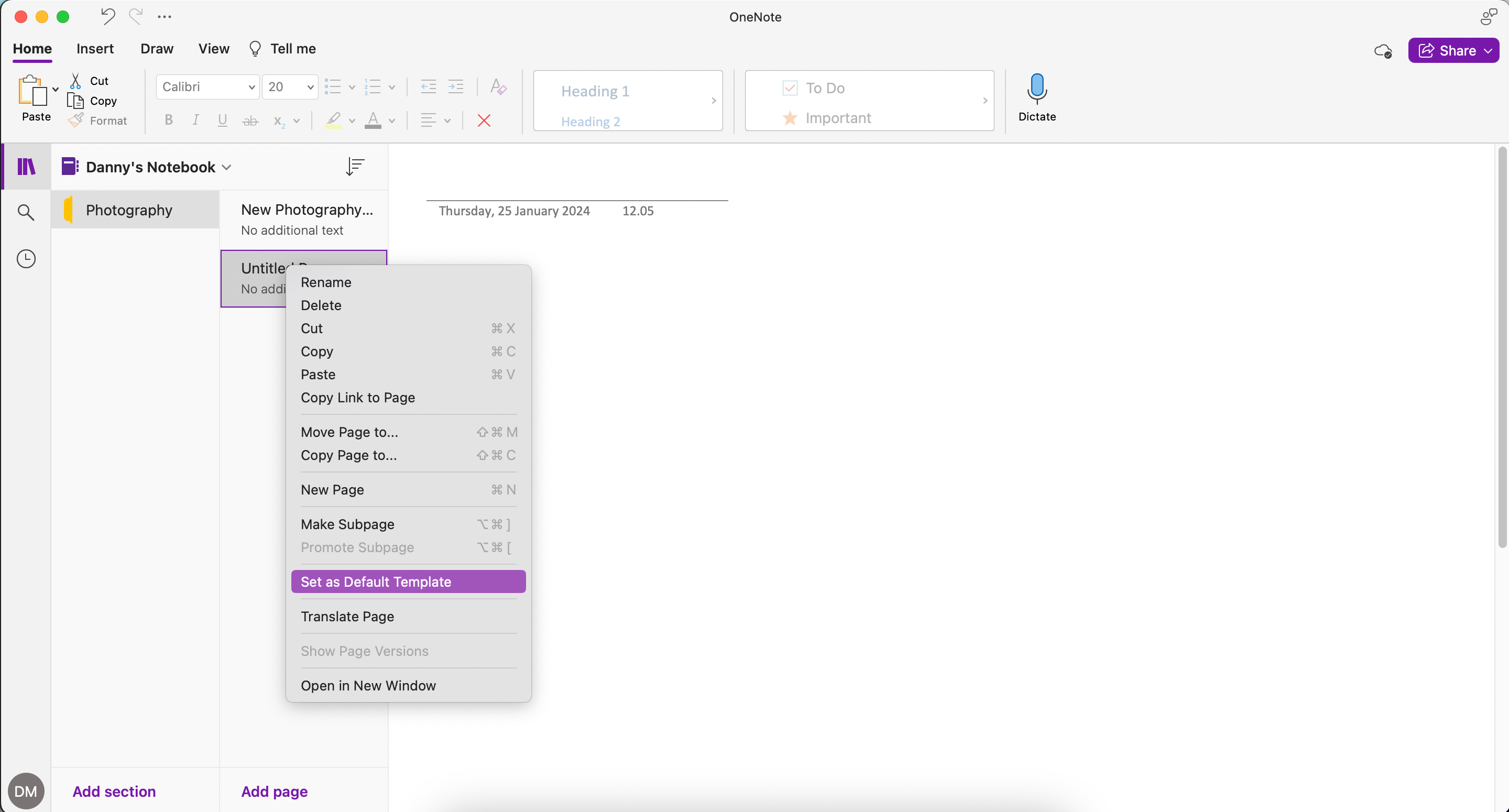Set Your Default Template in the OneNote App for Easy Access