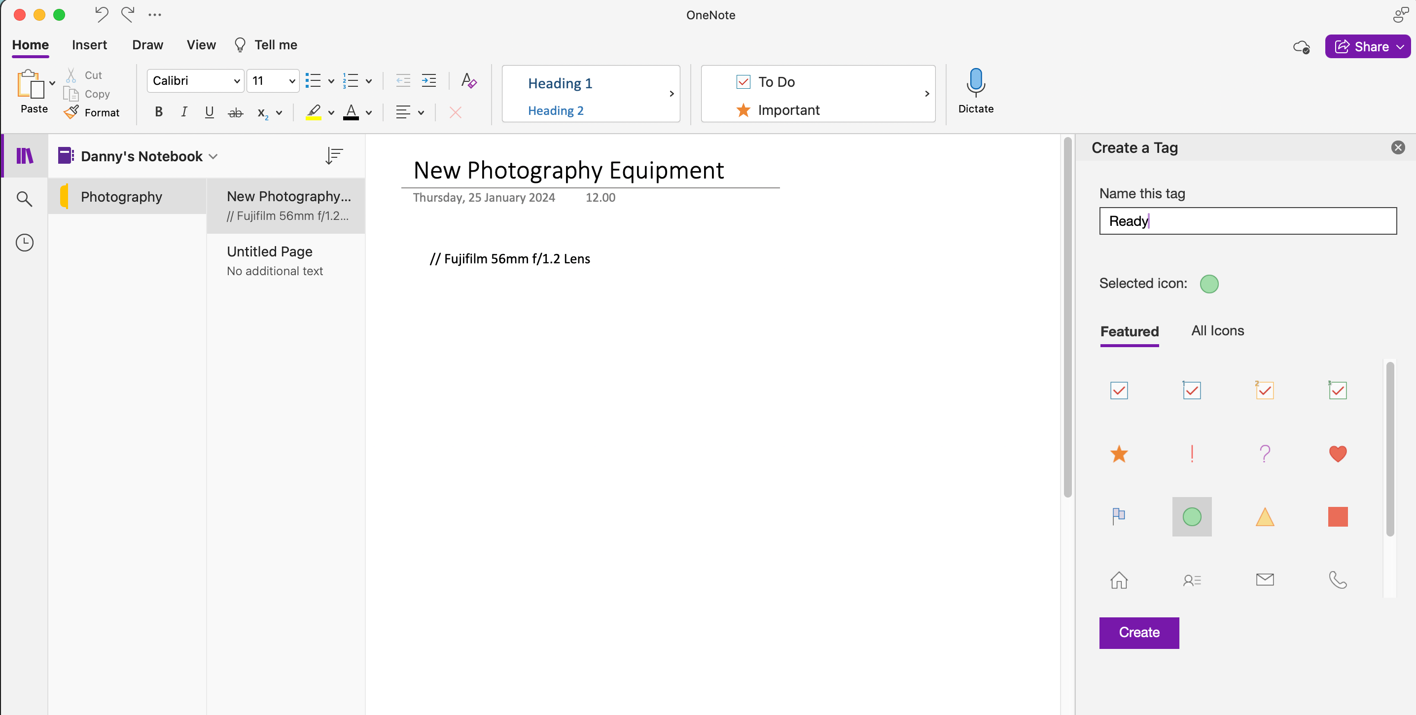 Customize the new tag that you want to create in OneNote