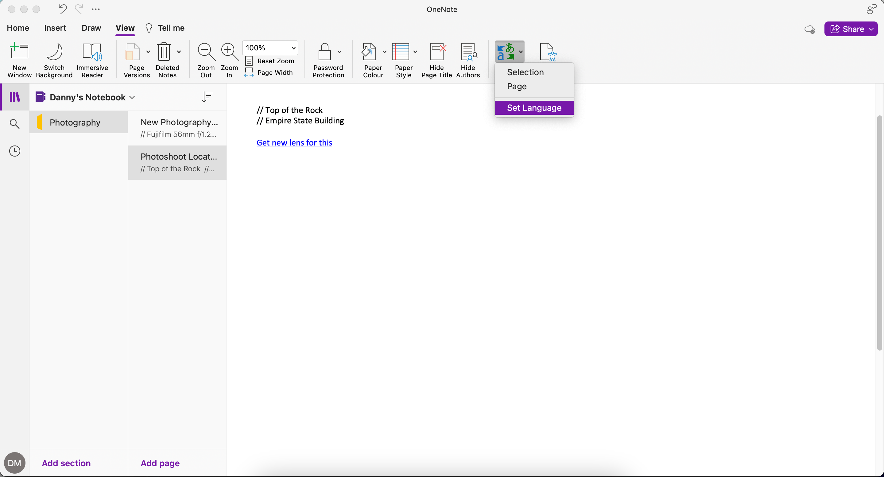 Set a New Language in OneNote to Translate To