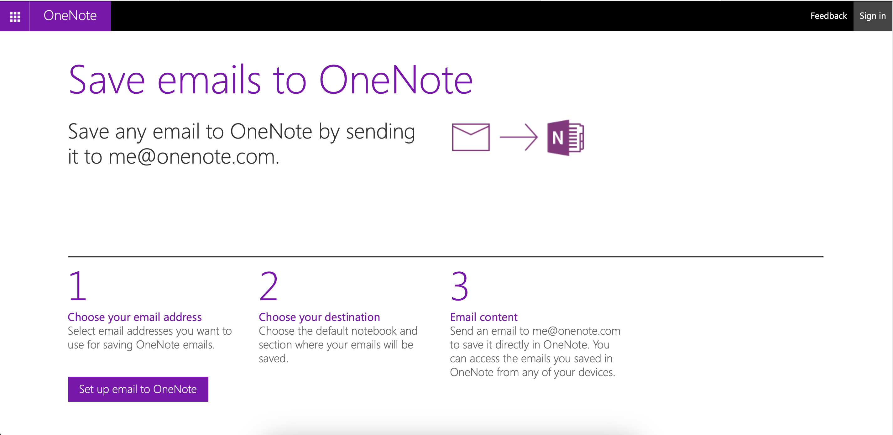 Set up your emails to send to OneNote