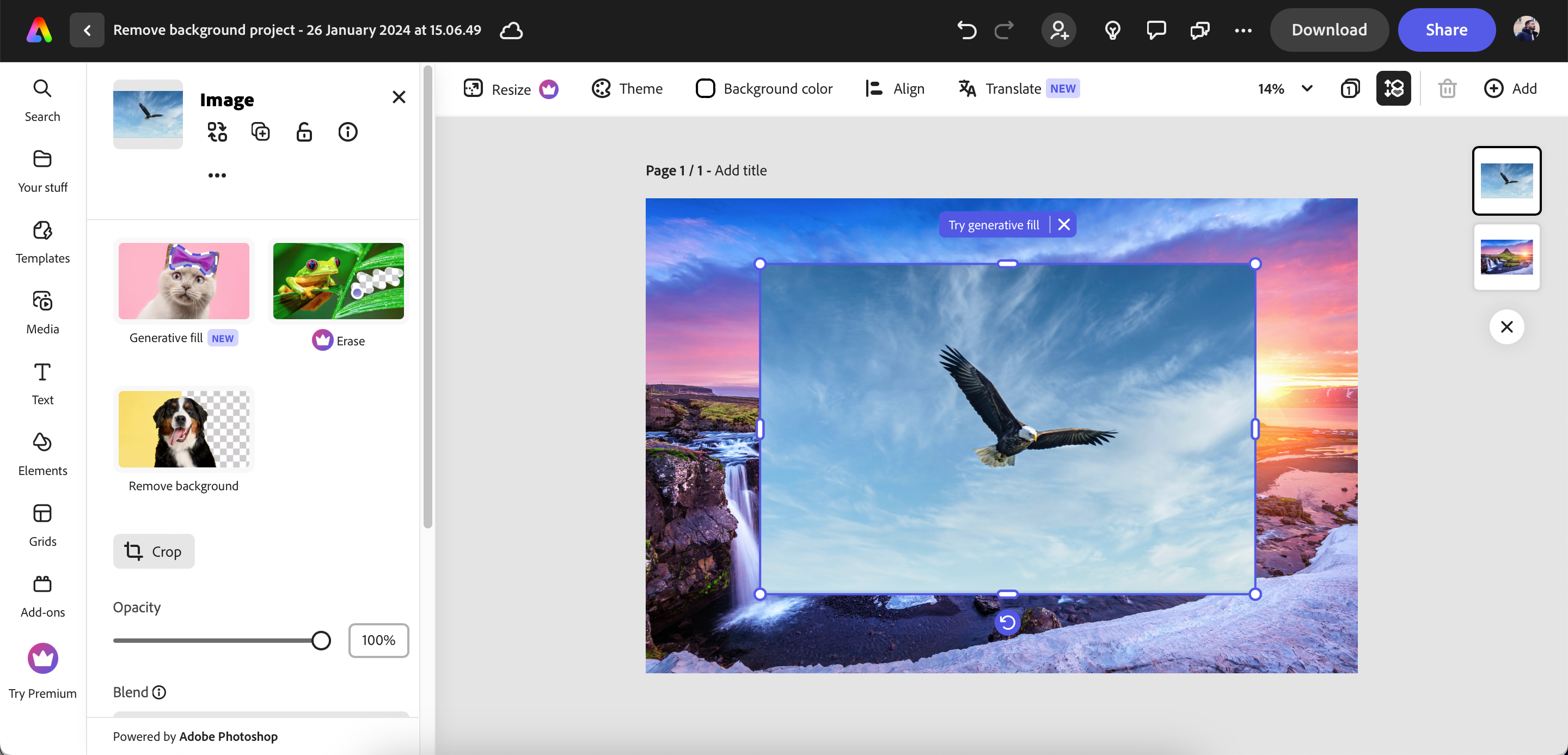 دو تصویر در کنار یکدیگر در Adobe Express