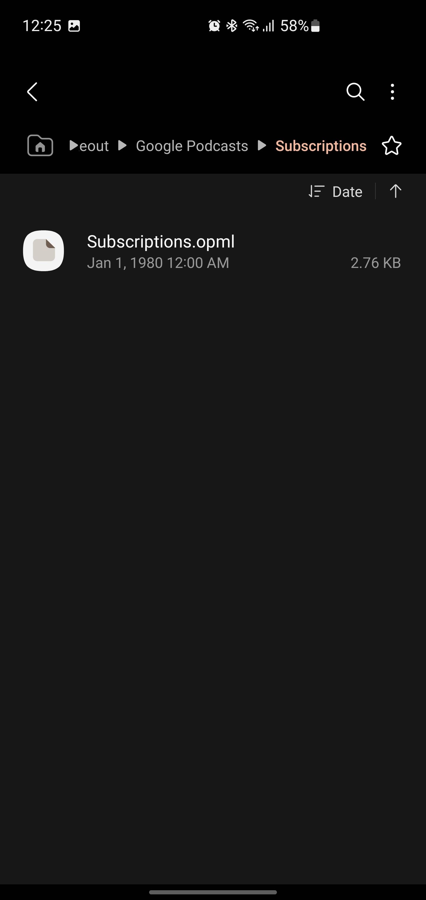 Screenshot of Subscriptions.opml file after extracting zip