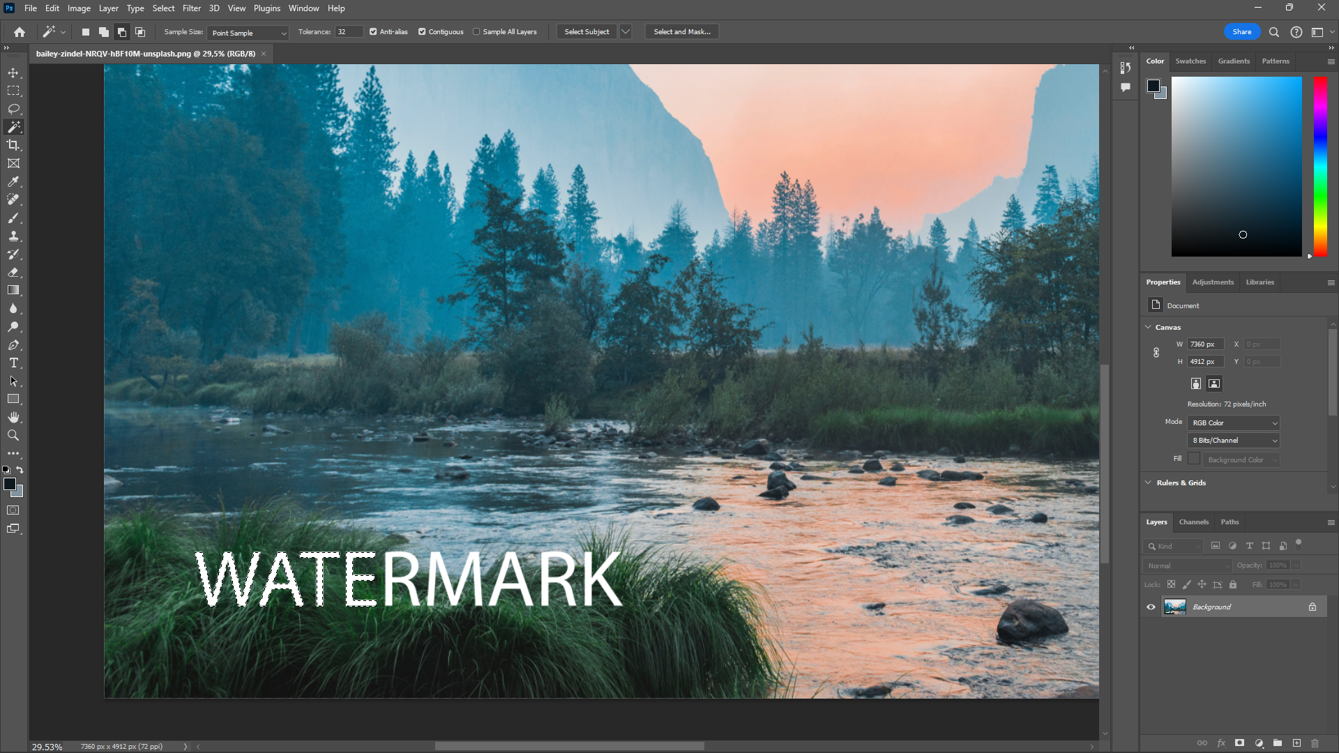 Selecting a Watermark Using the Clone Stamp Tool in Photoshop