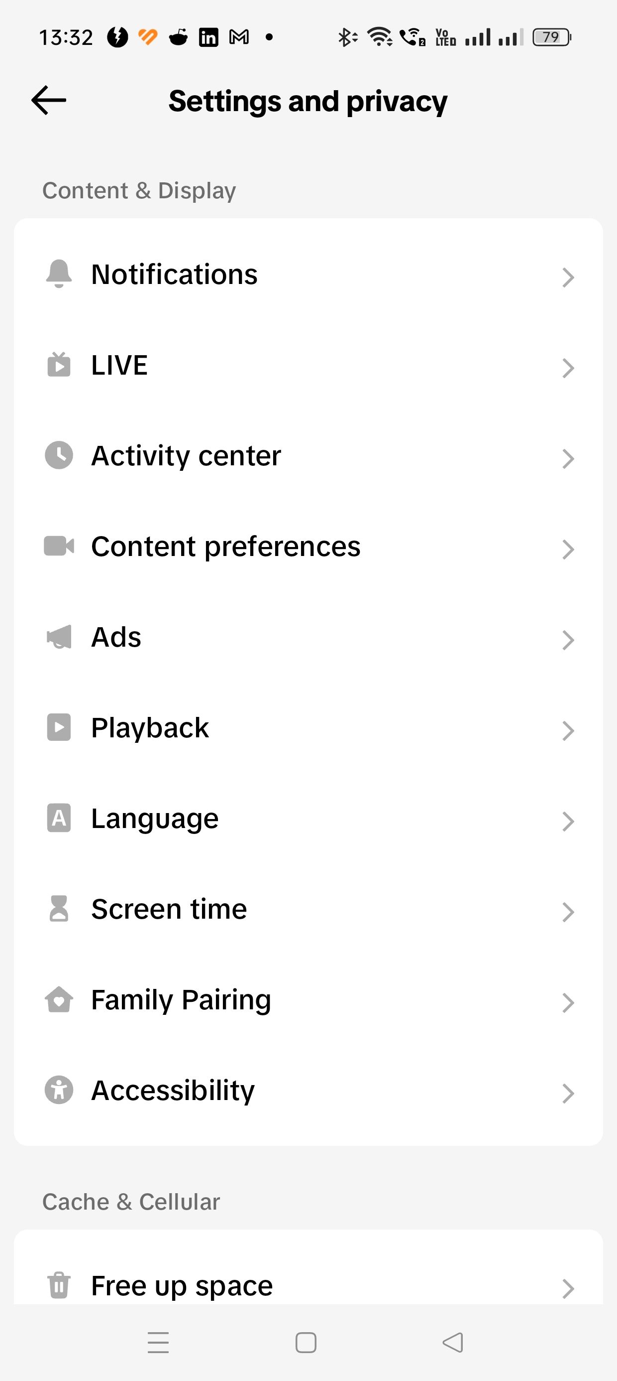 settings and privacy on tiktok with content preferences option