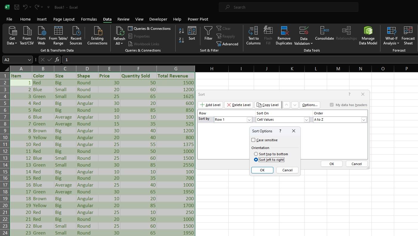 Sorting columns in Excel