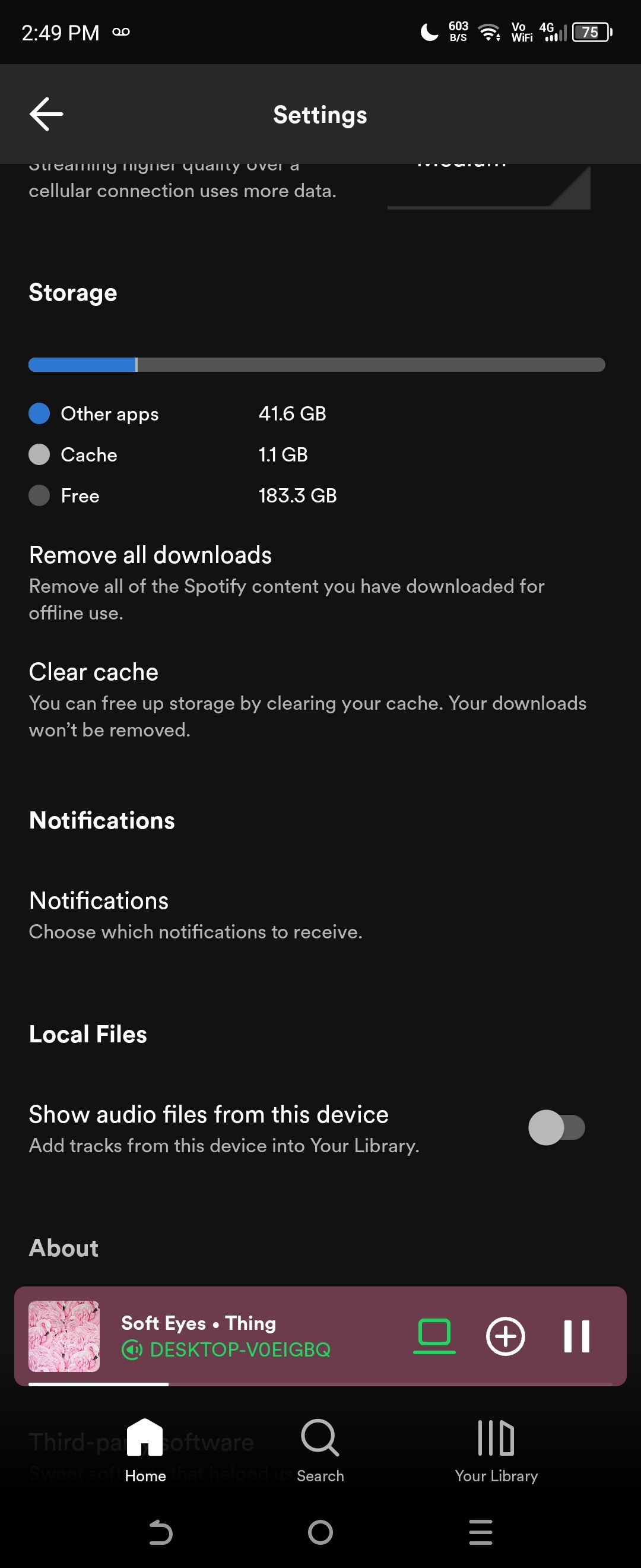 spotify remove cache setting android